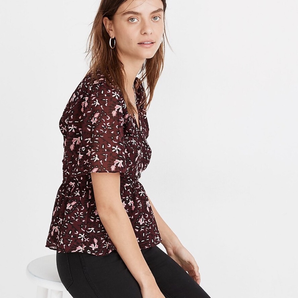 Madewell Georgette Flutter-Sleeve Peplum Top in Rich Paisley